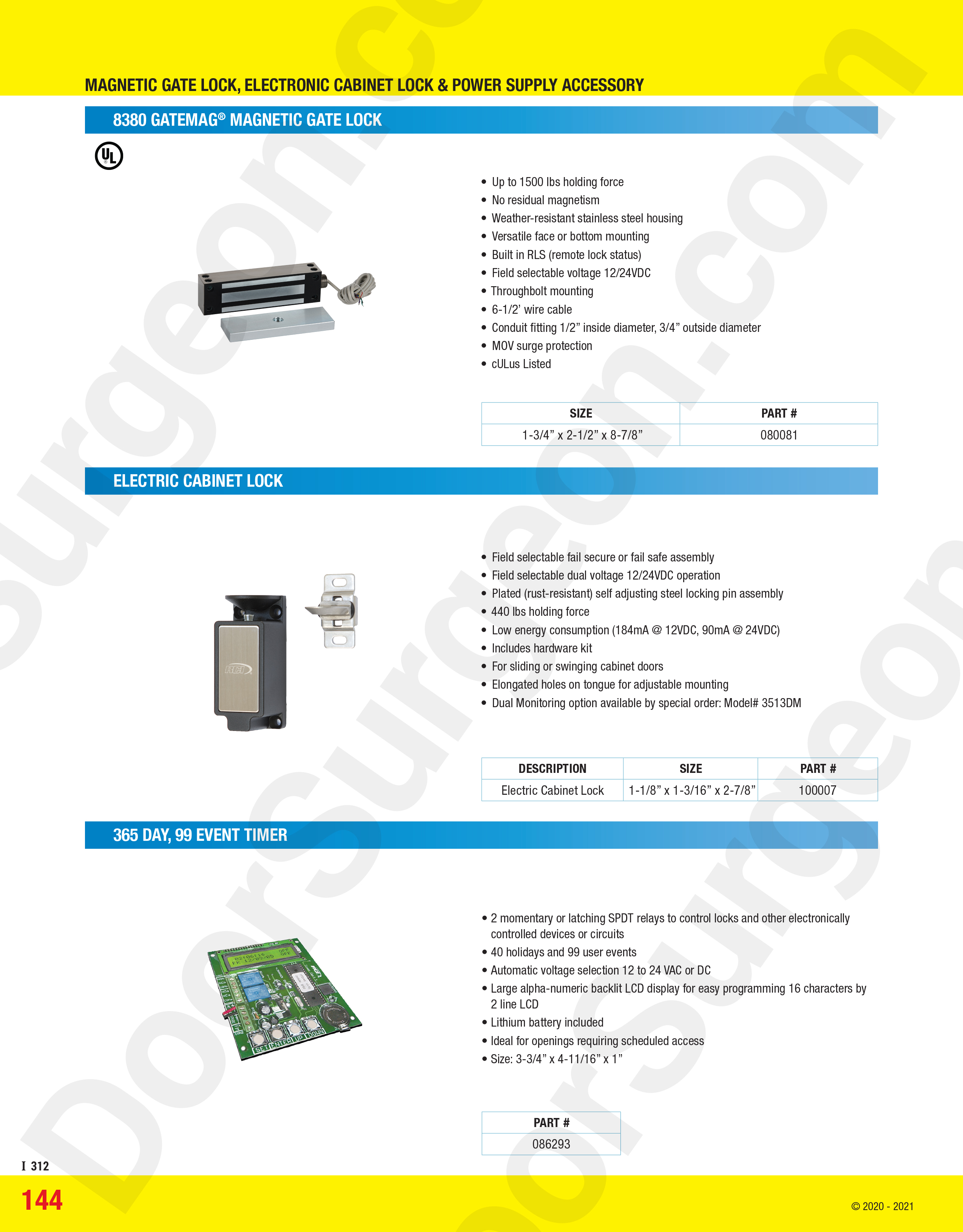 Magnetic gate-lock electronic cabinet lock and power supply accessories.